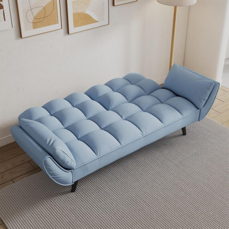 Aukfa 75  Flared Arm Futon Convertible Sofa Bed, Curved Sleeper Sofa for Home Office, Blue - Image 11