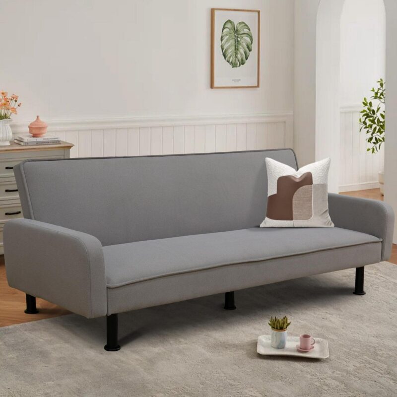 Aukfa 78  Square Arm Futon Sofa Bed Upholstered 3 Seat Couch for Home Office, Flannel, Gray