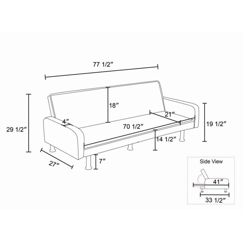 Aukfa 78  Square Arm Futon Sofa Bed Upholstered 3 Seat Couch for Home Office, Flannel, Gray - Image 13