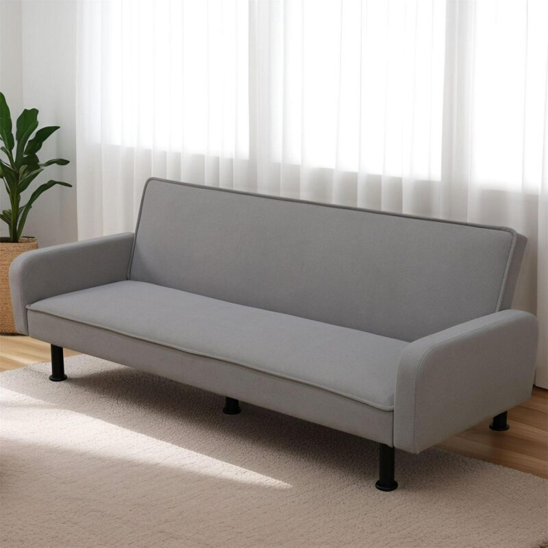 Aukfa 78  Square Arm Futon Sofa Bed Upholstered 3 Seat Couch for Home Office, Flannel, Gray - Image 12