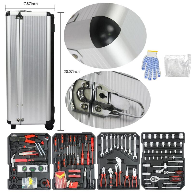 Aukfa 899 Pcs Tool Set, Household Tool Kit with Rolling Tool Box for Home Auto Repair, Silver - Image 4