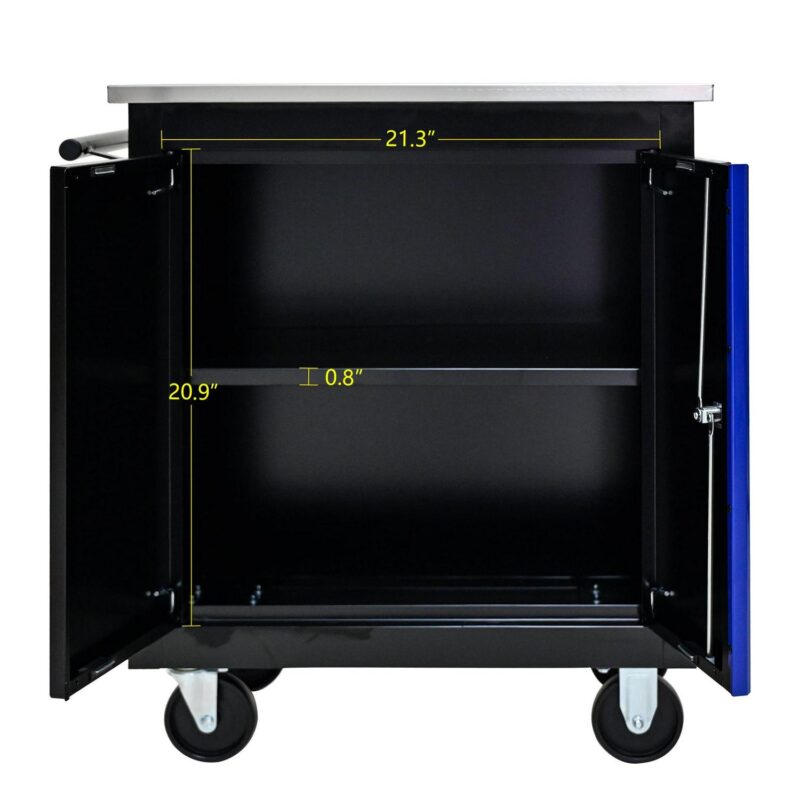 Aukfa Composable 2 Doors Tool Cabinet with 4-inch Wheel Metal Table-board for Workshop Garage, Black - Image 8