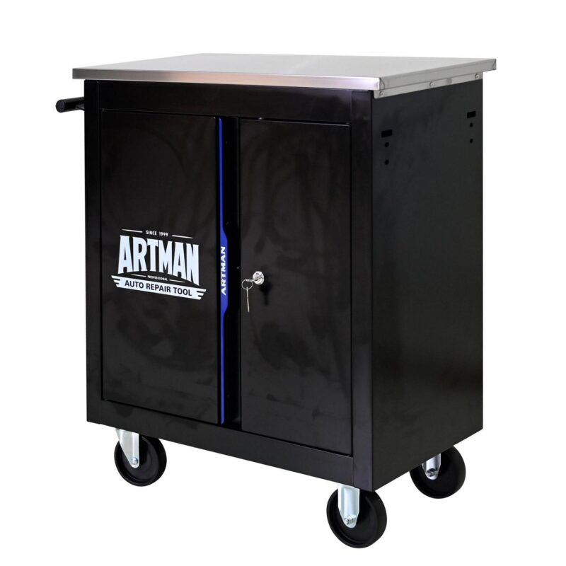 Aukfa Composable 2 Doors Tool Cabinet with 4-inch Wheel Metal Table-board for Workshop Garage, Black - Image 10