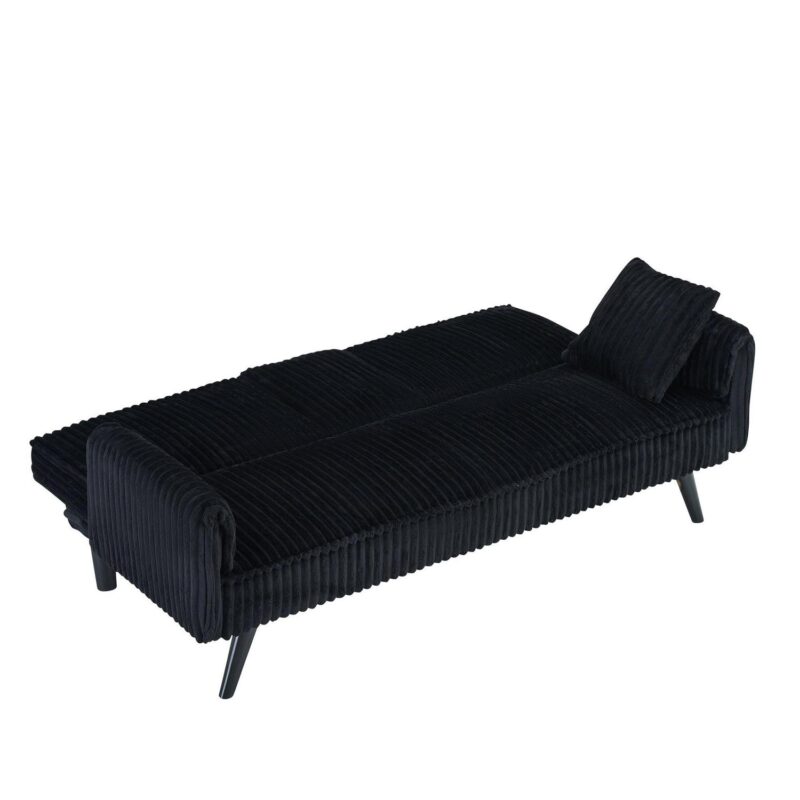 Aukfa Corduroy Futon Convertible Sofa Bed, 2 Cup Holders& Pillow, Straight-line Tufted, Black - Image 10