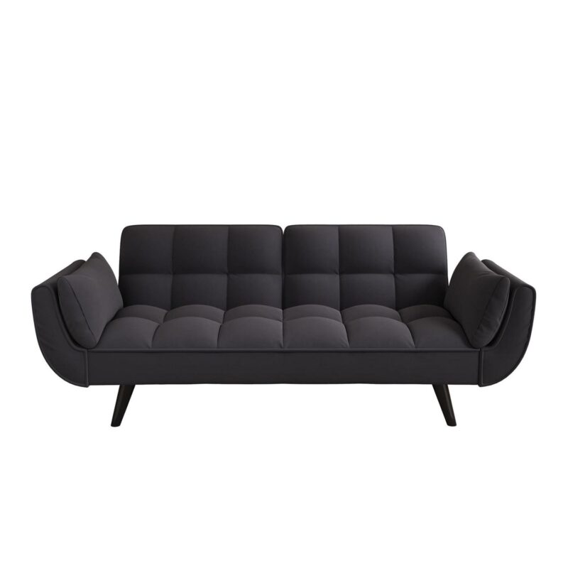 Aukfa Deep Tufted Futon Convertible Sofa Bed, Velvet Sleeper Couch for Home Office, Black - Image 7