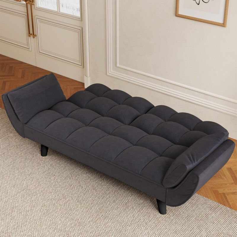 Aukfa Deep Tufted Futon Convertible Sofa Bed, Velvet Sleeper Couch for Home Office, Black - Image 6