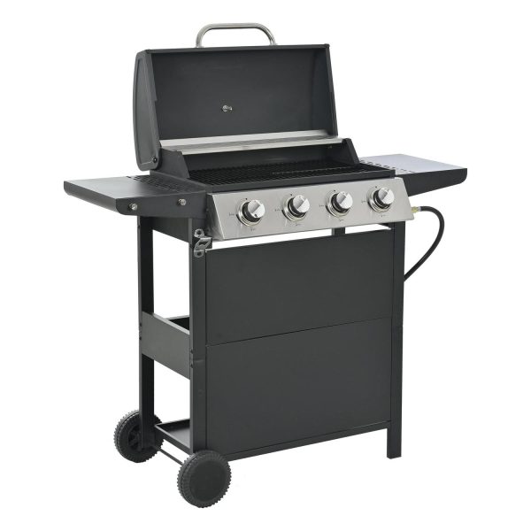 Aukfa Propane Gas Grill 4 Burner Barbecue Grill Stainless Steel for Outdoor BBQ, Black