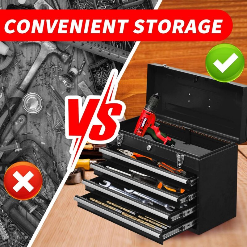 Aukfa Tool Box, 20 in Steel 4-Drawer Toolbox with Automatic Lock System for Garage, Black - Image 6