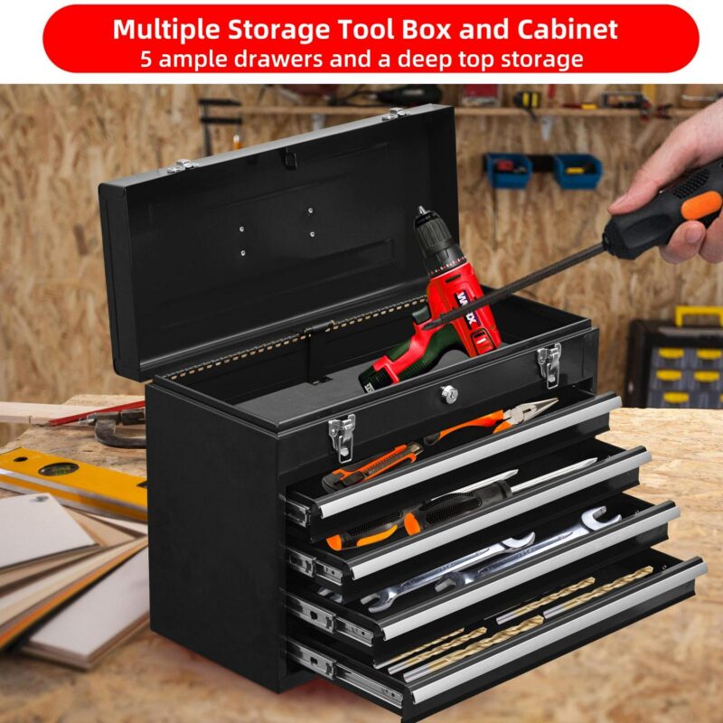 Aukfa Tool Box, 20 in Steel 4-Drawer Toolbox with Automatic Lock System for Garage, Black - Image 4