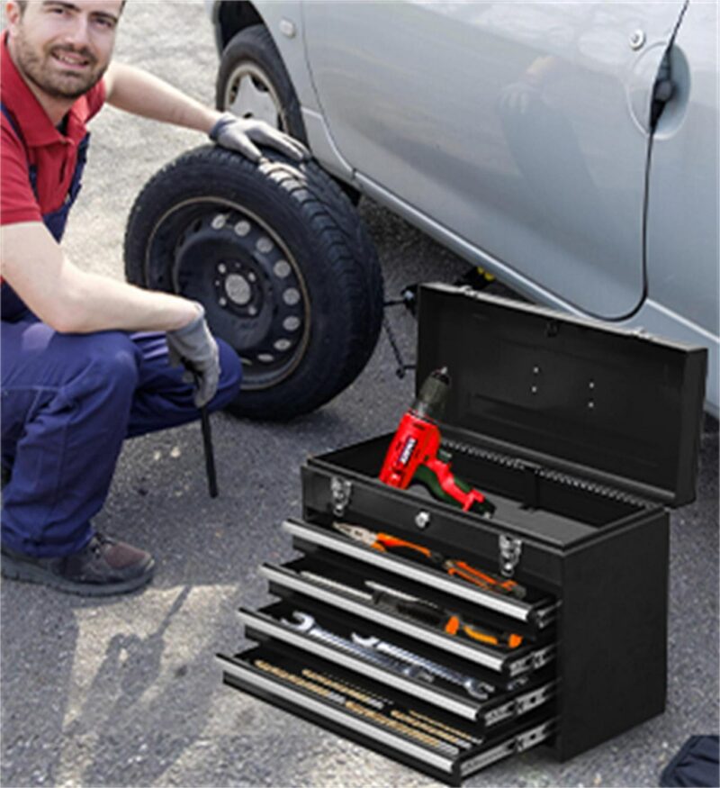 Aukfa Tool Box, 20 in Steel 4-Drawer Toolbox with Automatic Lock System for Garage, Black - Image 7