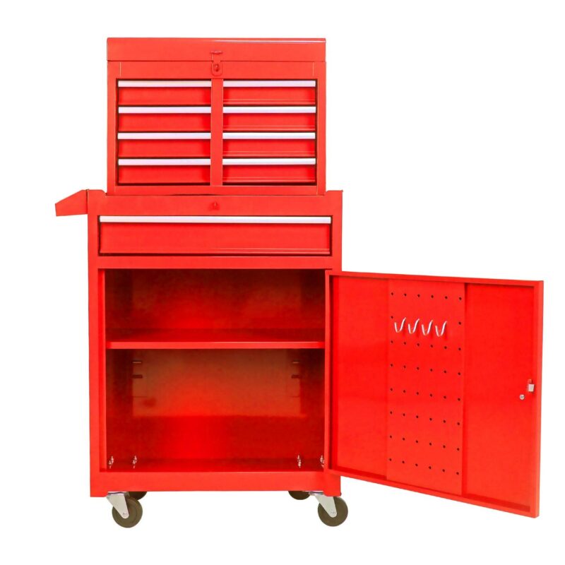 Aukfa Tool Box, 2 in 1 Steel Rolling Tool Chest and Cabinet On Wheels for Garage, 5-drawer, Red - Image 10