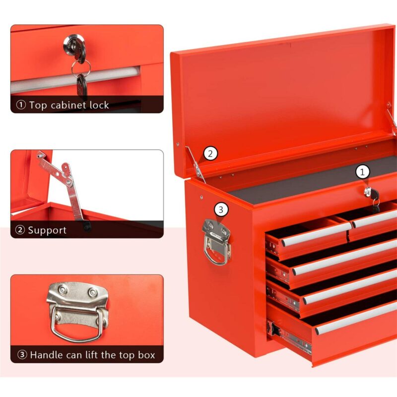 Aukfa Tool Box, 2 in 1 Steel Rolling Tool Chest and Cabinet On Wheels for Garage, 5-drawer, Red - Image 8