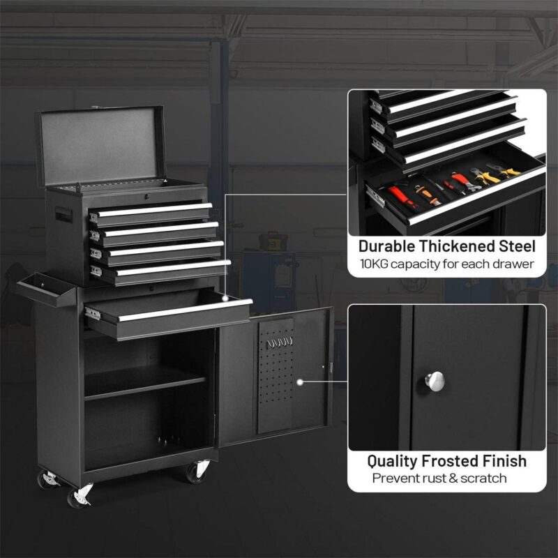 Aukfa Tool Box, 2 in 1 Steel Rolling Tool Chest and Cabinet On Wheels for Garage, 5-drawer, Black - Image 11