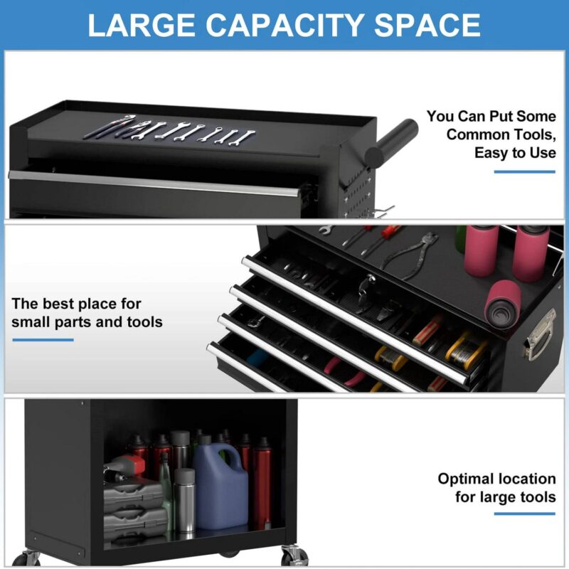 Aukfa Tool Box, 2 in 1 Steel Rolling Tool Chest and Cabinet On Wheels for Garage, 5-drawer, Black - Image 6