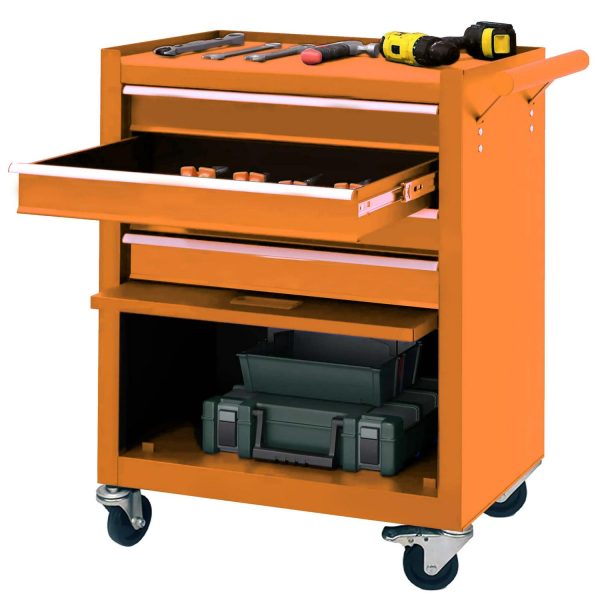 Aukfa Tool Chest, 24.5 in Steel Rolling Tool Box and Cabinet On Wheels for Garage, 4-Drawer, Orange