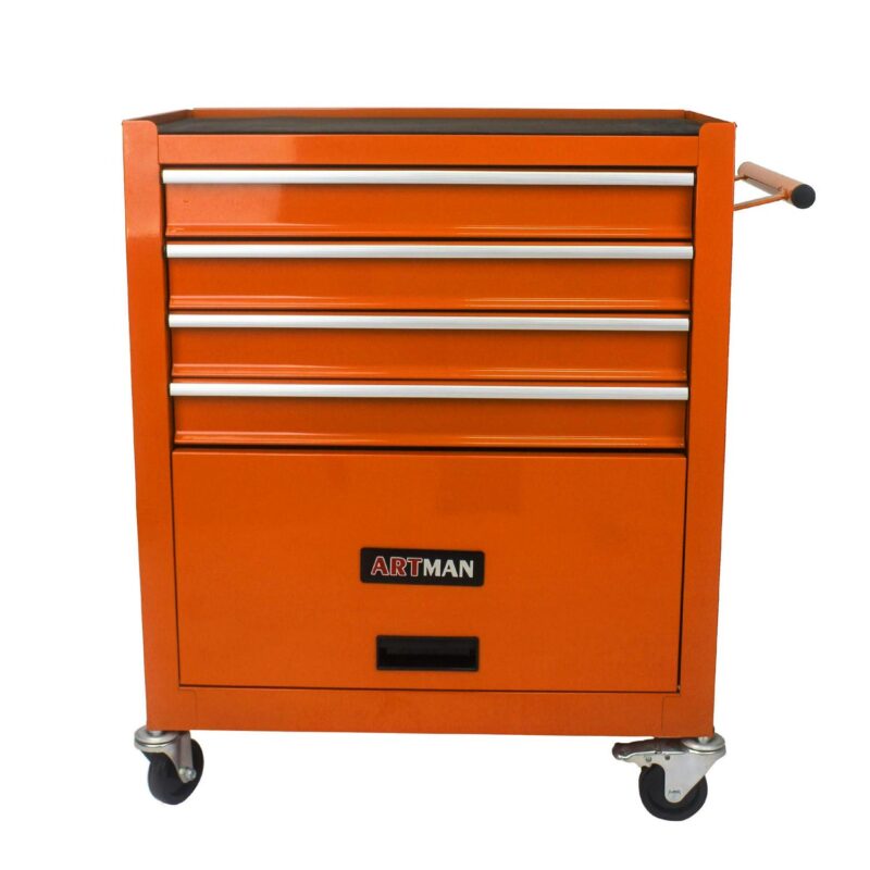 Aukfa Tool Chest, 24.5 in Steel Rolling Tool Box and Cabinet On Wheels for Garage, 4-Drawer, Orange - Image 8
