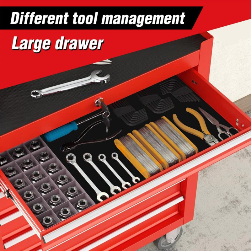 Aukfa Tool Chest, 24.5 in 7-Drawer Steel Rolling Tool Box on Wheels for Workshop Garage, Red - Image 7