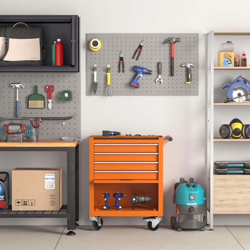 Aukfa Tool Chest, 24.5 in Steel Rolling Tool Box and Cabinet On Wheels for Garage, 4-Drawer, Orange - Image 5