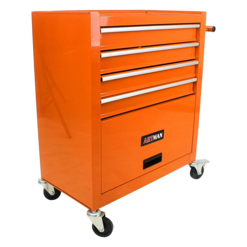 Aukfa Tool Chest, 24.5 in Steel Rolling Tool Box and Cabinet On Wheels for Garage, 4-Drawer, Orange - Image 10