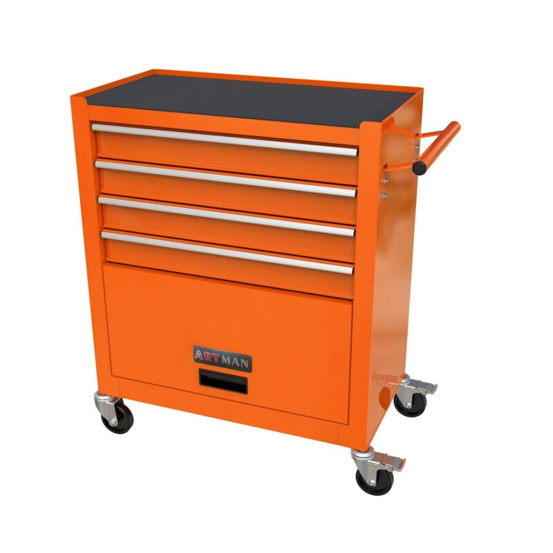 Aukfa Tool Chest, 24.5 in Steel Rolling Tool Box and Cabinet On Wheels for Garage, 4-Drawer, Orange - Image 9