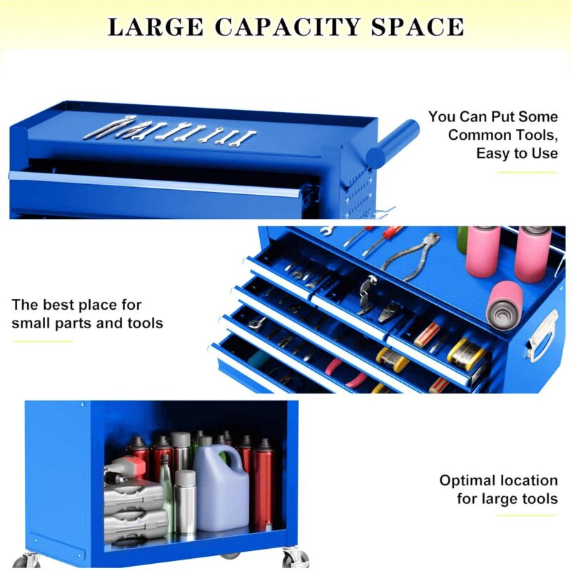 Aukfa Tool Chest, 2 in 1 Steel Rolling Tool Box and Cabinet on Wheels for Garage, 8-Drawers, Blue - Image 4
