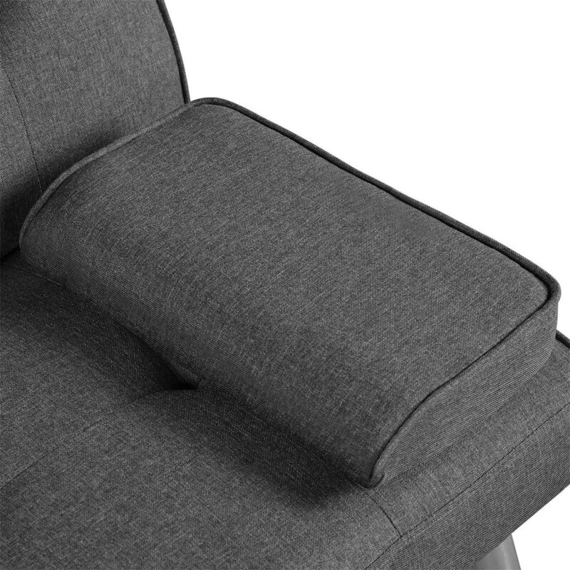 Aukfa Tufted Futon Convertible Sofa Bed for Home Office, 2 Cup Holders, Linen, Gray - Image 8