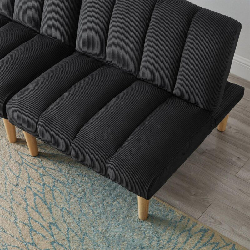 Aukfa Upholstered Futon Convertible Sofa Bed 8 Legs Futon Couch, Corduroy, Black - Image 7