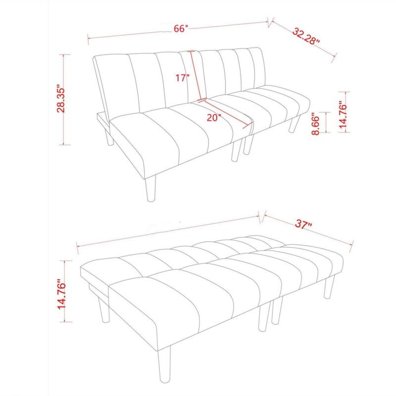 Aukfa Upholstered Futon Convertible Sofa Bed 8 Legs Futon Couch, Corduroy, Black - Image 5