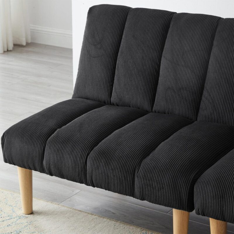 Aukfa Upholstered Futon Convertible Sofa Bed 8 Legs Futon Couch, Corduroy, Black - Image 6