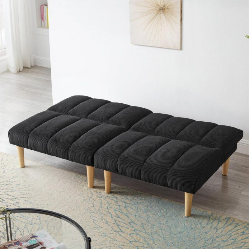 Aukfa Upholstered Futon Convertible Sofa Bed 8 Legs Futon Couch, Corduroy, Black - Image 3