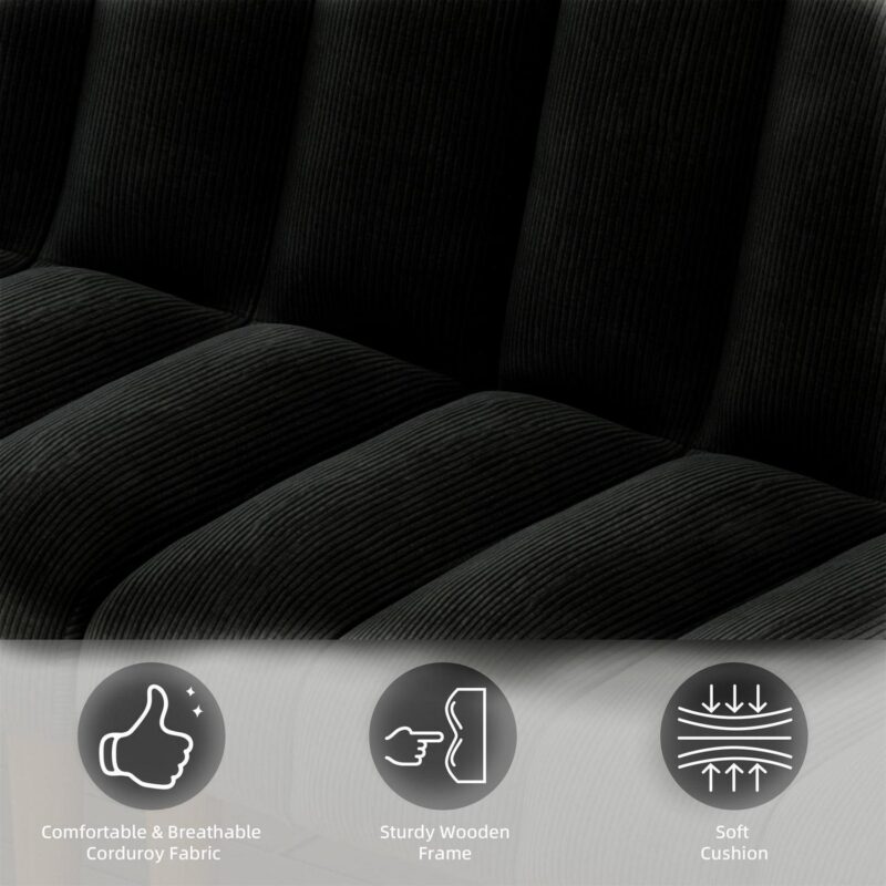 Aukfa Upholstered Futon Convertible Sofa Bed 8 Legs Futon Couch, Corduroy, Black - Image 4