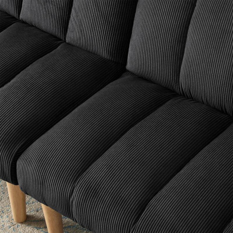 Aukfa Upholstered Futon Convertible Sofa Bed 8 Legs Futon Couch, Corduroy, Black - Image 9