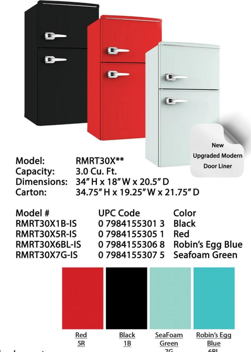 Avanti Retro Series 3.0 cu. ft Double-Door Design Compact Refrigerator and Freezer, Manual Defrost - Image 4