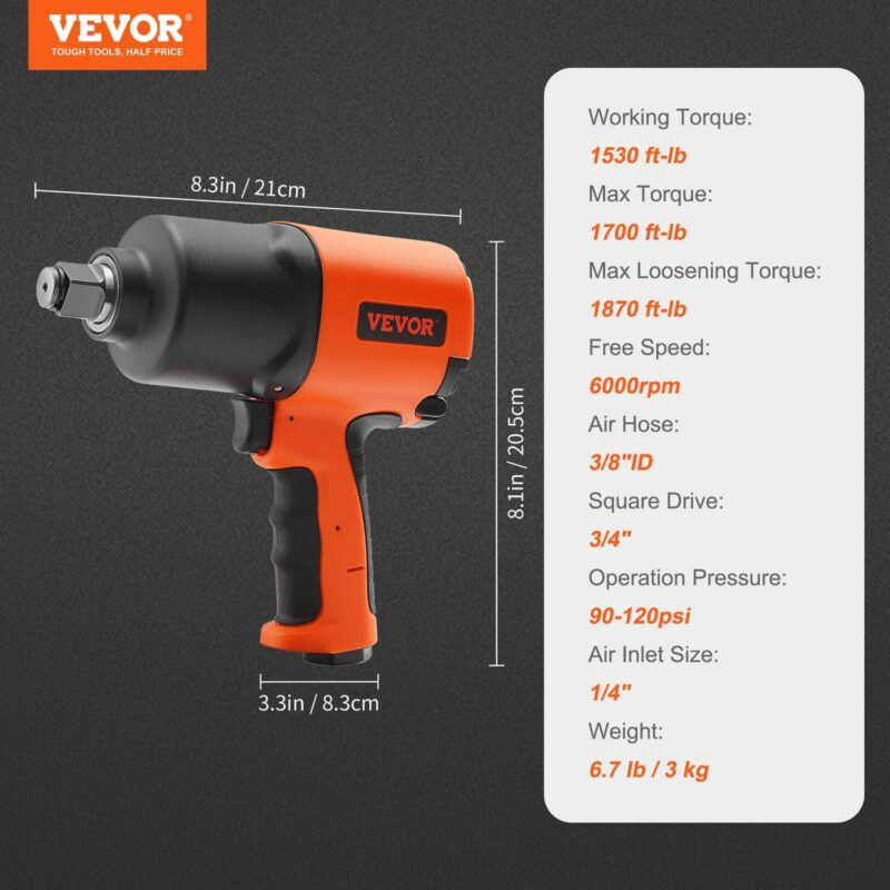 BENTISM Air Impact Wrench, 3/4-Inch Drive Air Impact Gun, Up to 1870ft-lbs Nut-busting Torque, Composite Pneumatic Impact Wrench for Auto Repairs and Maintenance Heavy Duty - Image 7