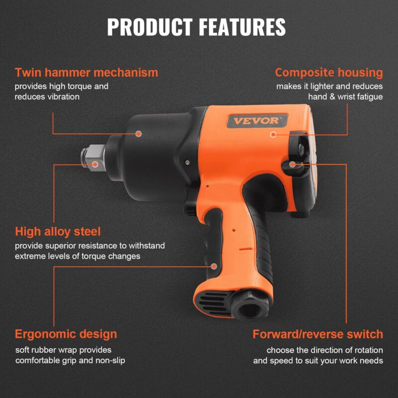BENTISM Air Impact Wrench, 3/4-Inch Drive Air Impact Gun, Up to 1870ft-lbs Nut-busting Torque, Composite Pneumatic Impact Wrench for Auto Repairs and Maintenance Heavy Duty - Image 5