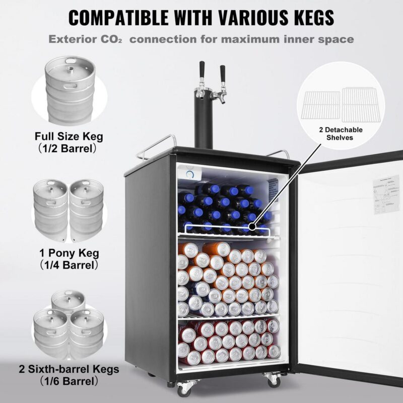 BENTISM Beer Kegerator Draft Beer Dispenser Full Size Keg Refrigerator Dual Tap - Image 4