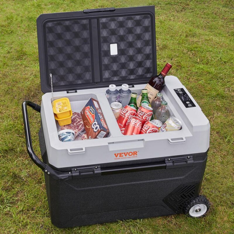 BENTISM Car Refrigerator 56Qt, 12v Portable Freezer with Dual Zone, 12/24V DC and 110-240V AC Electric Cooler with -4a -50a Cooling Range, for Car Truck Vehicle RV Boat Outdoor and Home use