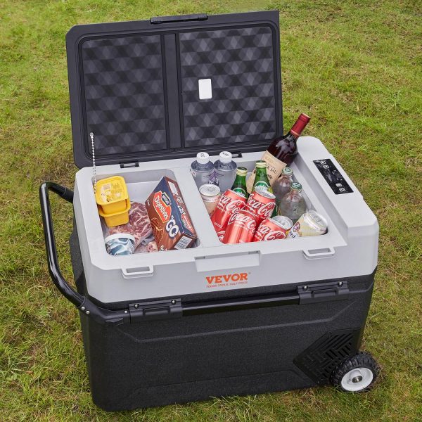 BENTISM Car Refrigerator 40Qt, 12v Portable Freezer with Dual Zone, 12/24V DC and 110-240V AC Electric Cooler with -4a -50a Cooling Range, for Car Truck Vehicle RV Boat Outdoor and Home use