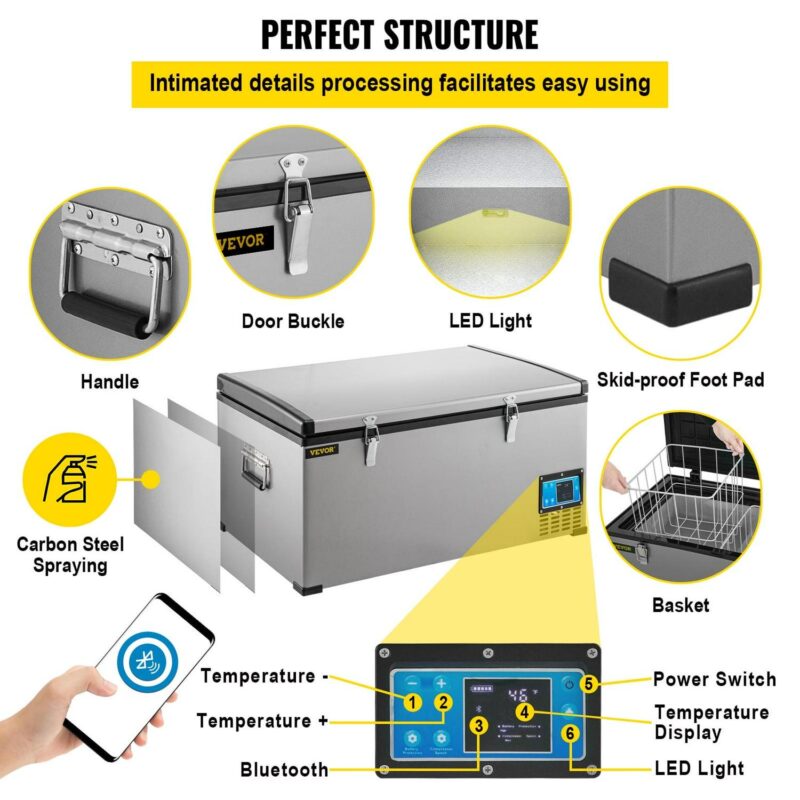 BENTISM Car Refrigerator, 40Qt/38L, 12v Portable Freezer with Dual Zone, 12/24V DC and 110-240V AC Electric Compressor Cooler w/ -4a -68a Cooling Range, for Car Truck Vehicle RV Boat Outdoor and Home use - Image 3