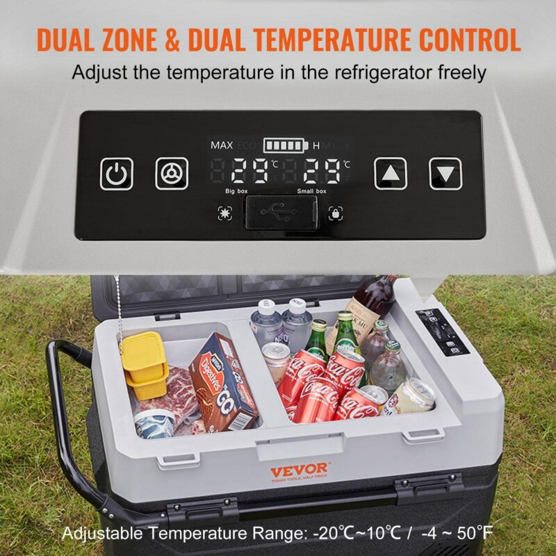 BENTISM Car Refrigerator 56Qt, 12v Portable Freezer with Dual Zone, 12/24V DC and 110-240V AC Electric Cooler with -4a -50a Cooling Range, for Car Truck Vehicle RV Boat Outdoor and Home use - Image 4