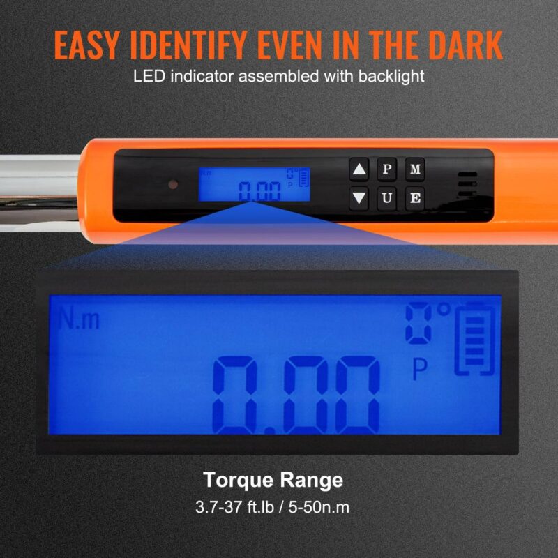 BENTISM Digital Torque Wrench, 3/8  Drive Electronic Torque Wrench, Torque Wrench Kit 3.7-37ft.lb/5-50n.m Torque Range Accurate to A+-2%, 3-Mode Adjustable Torque Wrench Set with LED Buzzer Calibration - Image 4