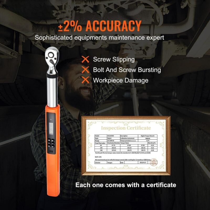 BENTISM Digital Torque Wrench, 3/8  Drive Electronic Torque Wrench, Torque Wrench Kit 3.7-37ft.lb/5-50n.m Torque Range Accurate to A+-2%, 3-Mode Adjustable Torque Wrench Set with LED Buzzer Calibration - Image 2
