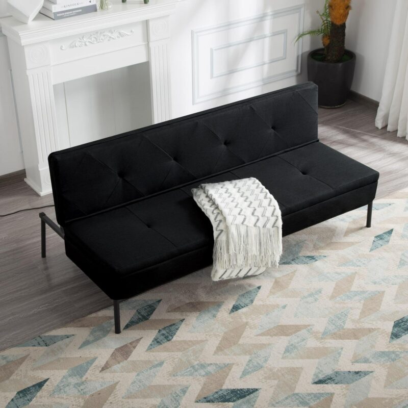 BSHTI 63  Futon Convertible Sofa,Armless,Iron Frame,Five Adjustable Positions Backrest,Space-efficient Design is Ideal for Compact Areas,Black Polyester - Image 3