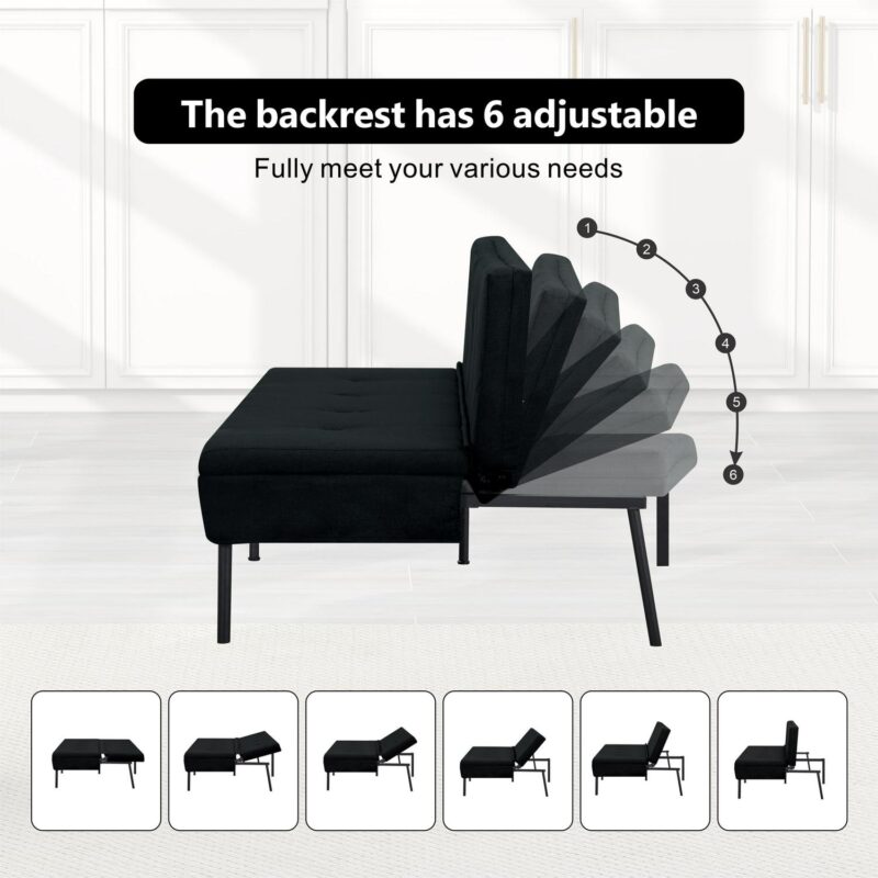 BSHTI 63  Futon Convertible Sofa,Armless,Iron Frame,Five Adjustable Positions Backrest,Space-efficient Design is Ideal for Compact Areas,Black Polyester - Image 6