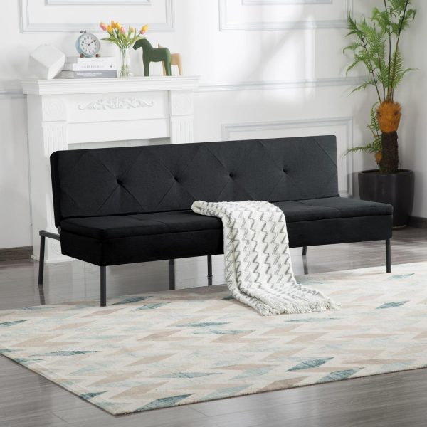 BSHTI 63  Futon Convertible Sofa,Armless,Iron Frame,Five Adjustable Positions Backrest,Space-efficient Design is Ideal for Compact Areas,Black Polyester