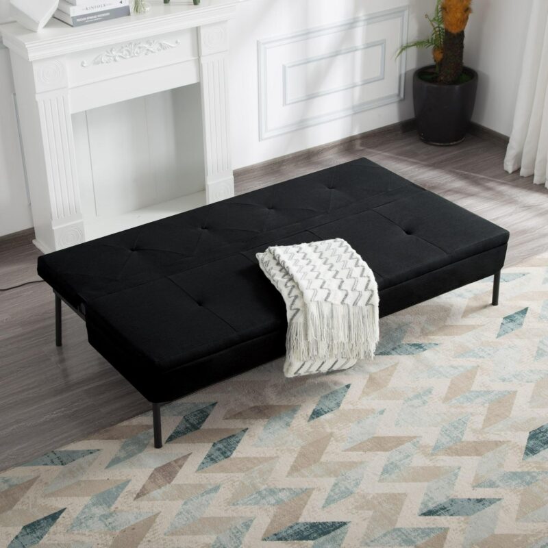 BSHTI 63  Futon Convertible Sofa,Armless,Iron Frame,Five Adjustable Positions Backrest,Space-efficient Design is Ideal for Compact Areas,Black Polyester - Image 4