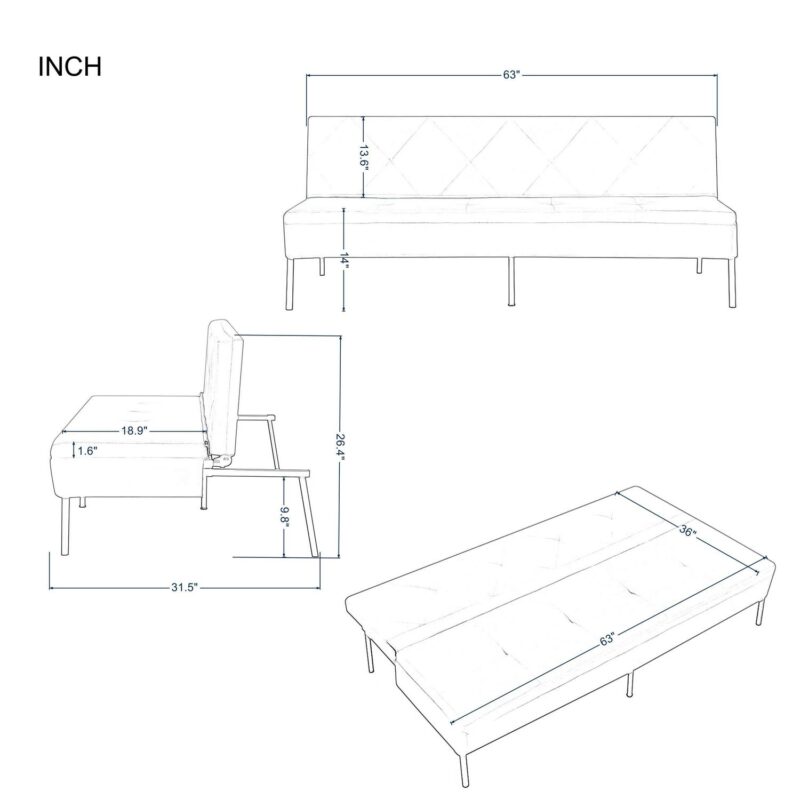 BSHTI 63  Futon Convertible Sofa,Armless,Iron Frame,Five Adjustable Positions Backrest,Space-efficient Design is Ideal for Compact Areas,Black Polyester - Image 9