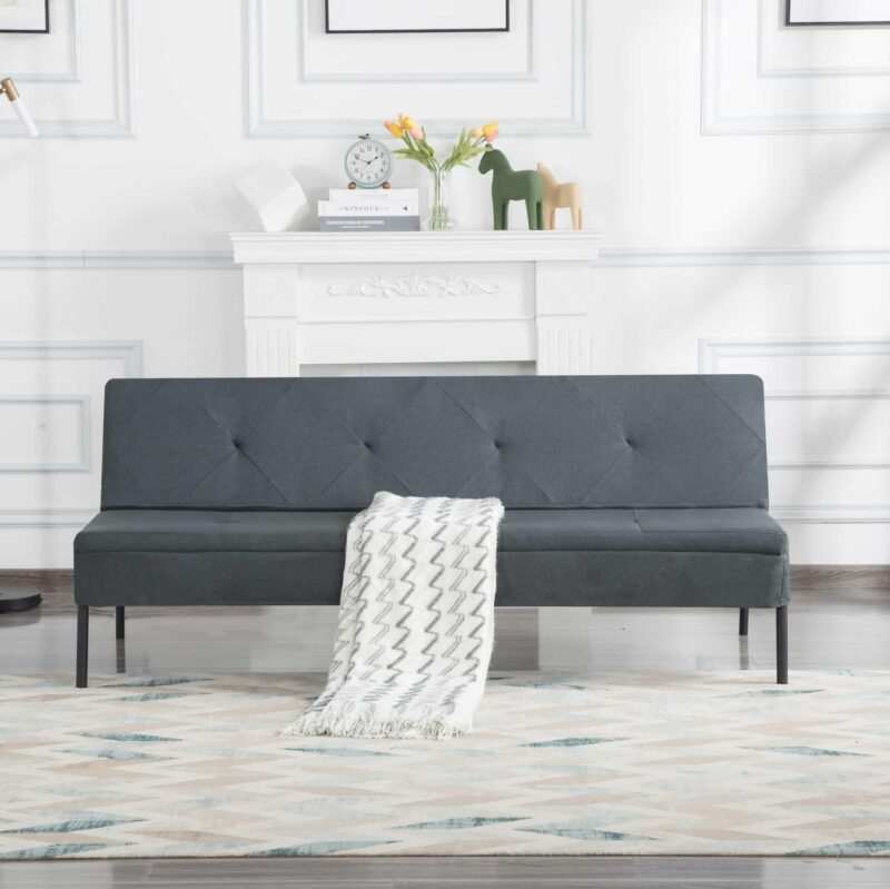 BSHTI 63 inch Futon Sofa Bed,Polyester Fabric Futon Sleeper Sofa with Upholstered for Livingroom,Dark Gray - Image 4