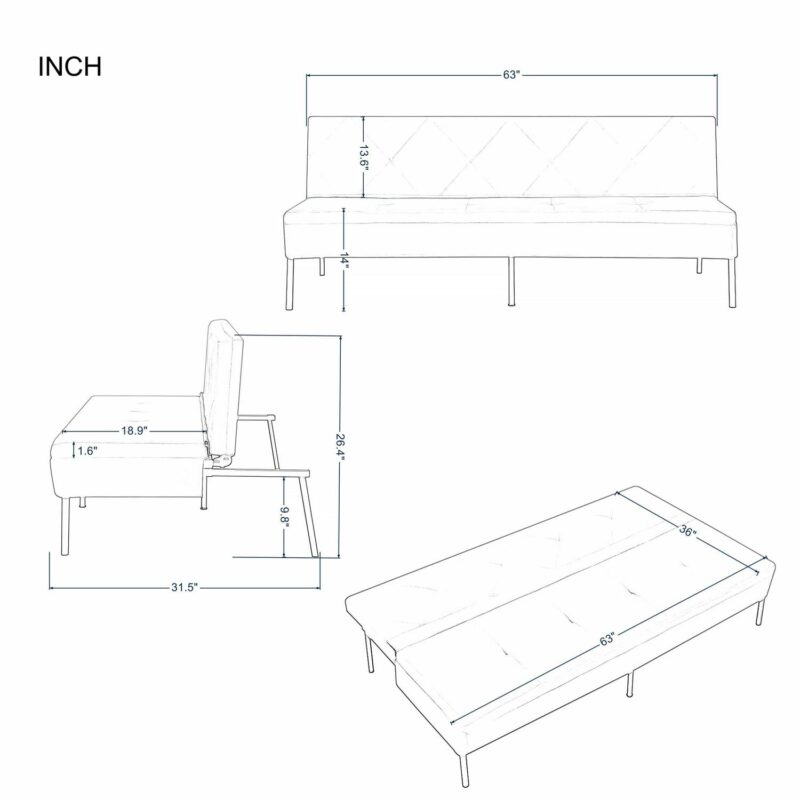 BSHTI 63 inch Futon Sofa Bed,Polyester Fabric Futon Sleeper Sofa with Upholstered for Livingroom,Dark Gray - Image 2