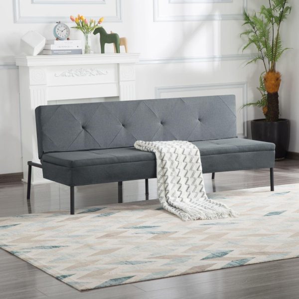 BSHTI 63 inch Futon Sofa Bed,Polyester Fabric Futon Sleeper Sofa with Upholstered for Livingroom,Dark Gray